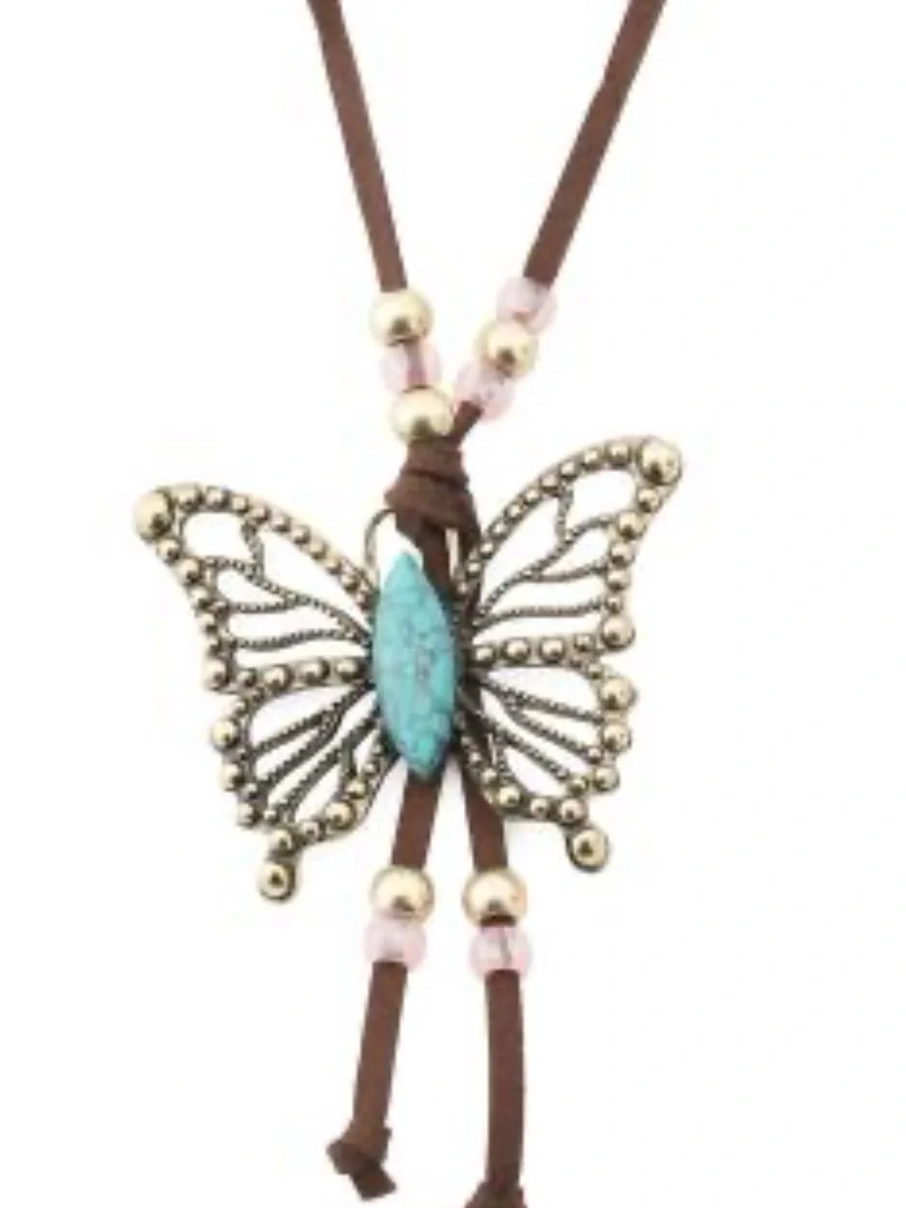Betsey Johnson Butterfly Necklace with Turquoise and Pink Accents - Picture 2 of 3